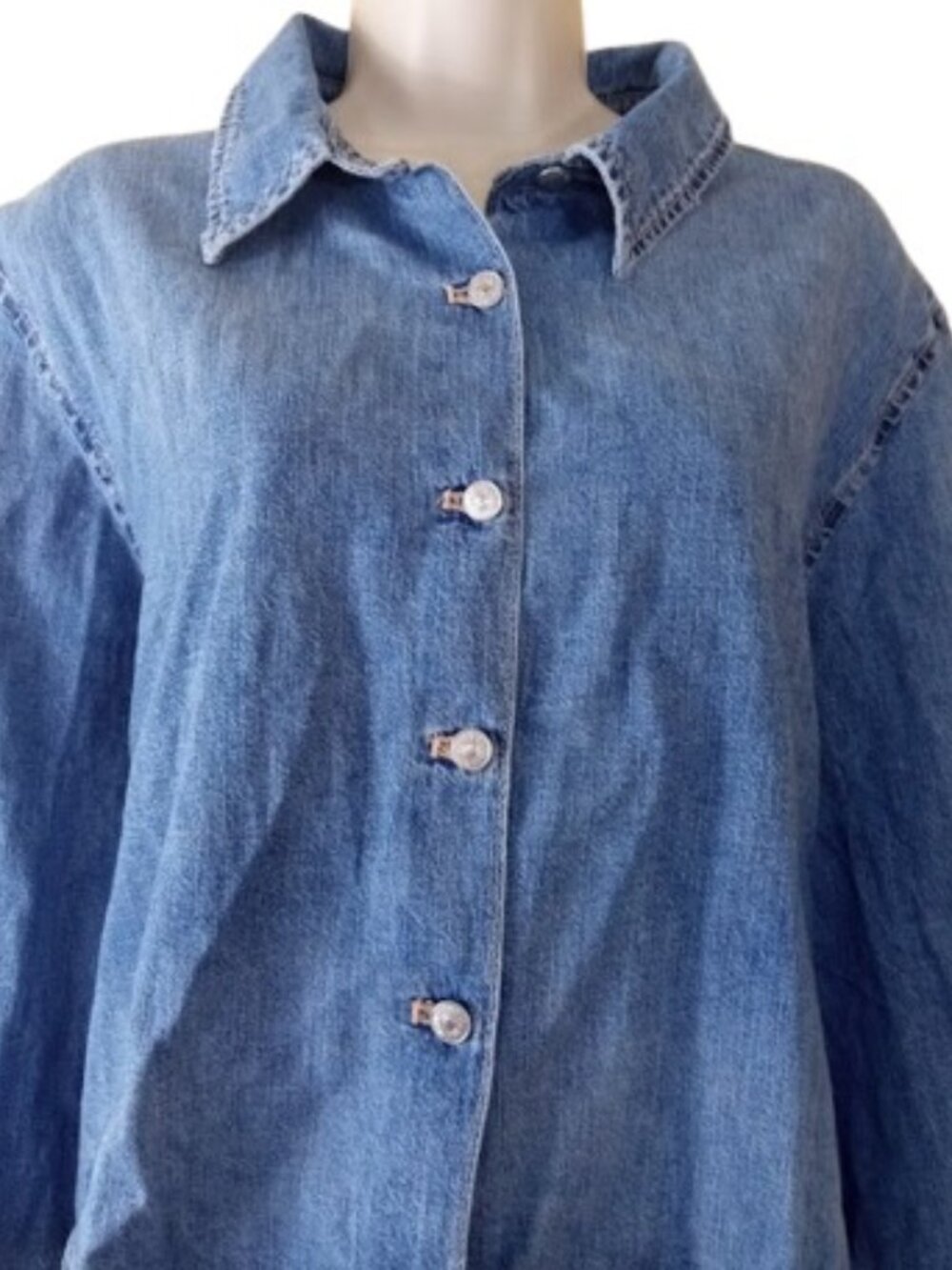 ZARA Womens Button Up Cropped Denim Shirt Blue Open Tie Back L New - Picture 4 of 5